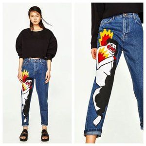 Zara x Ricardo Cavolo Handpainted Mom Jeans Dark Wash Size US 2